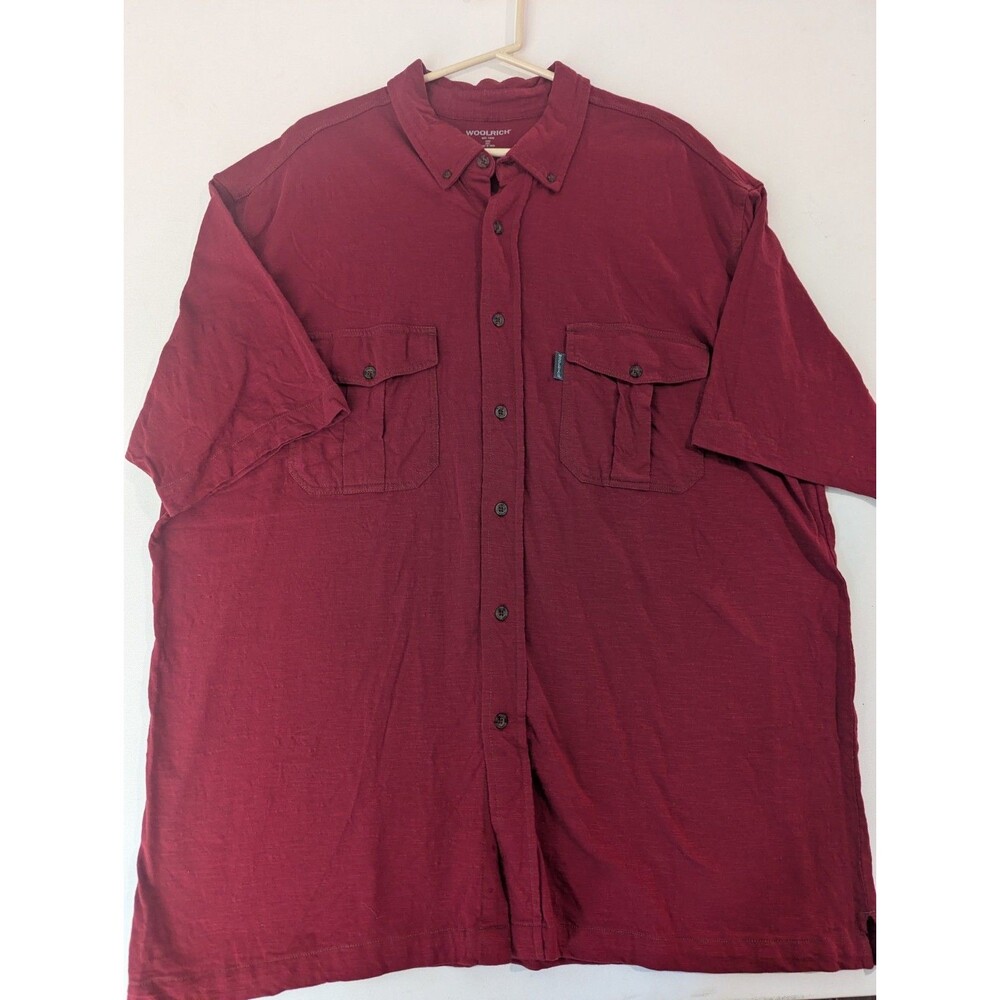 Woolrich Button Up Short Sleeve Camp Shirt Cotton Mens XXLarge Cabincore Camping